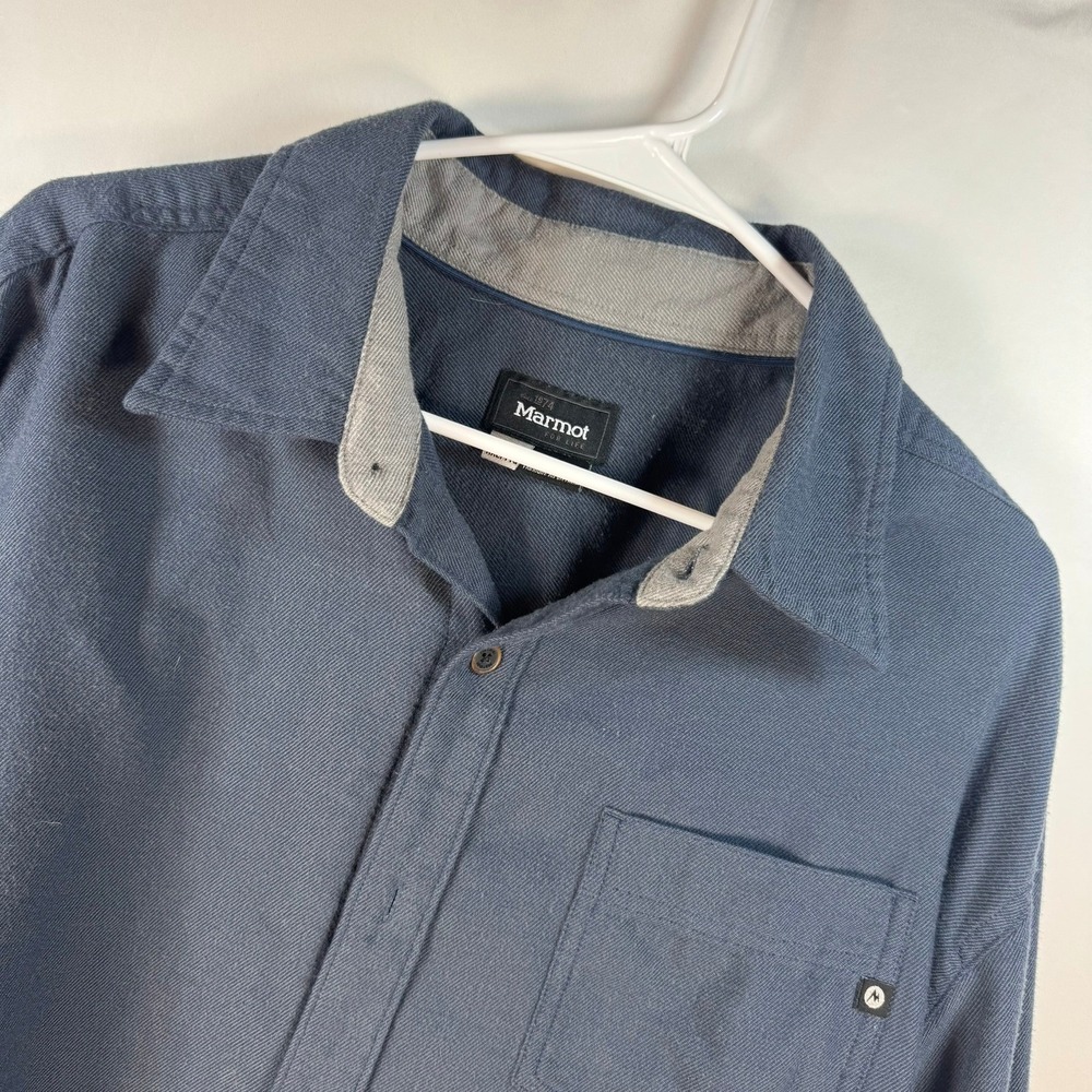 Marmot Mens XXL Blue Gray Long Sleeve Button Down Twill Outdoor Shirt